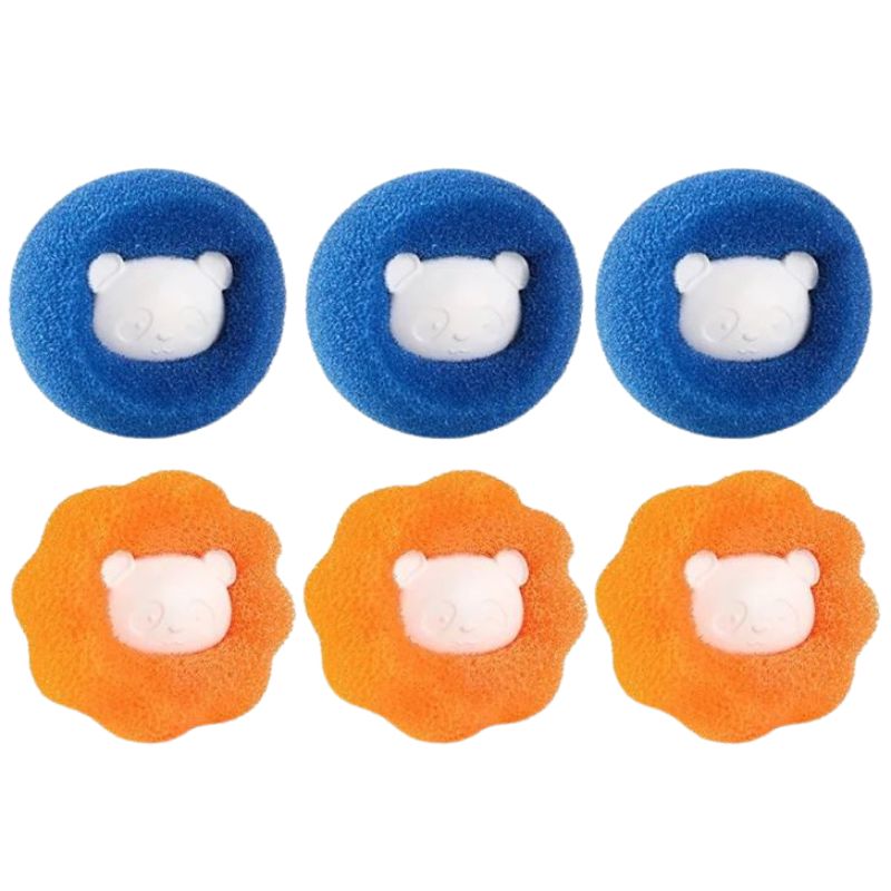 six Pet Hair Remover for Washing Machine tree  blue on three top and three orange in the bottom