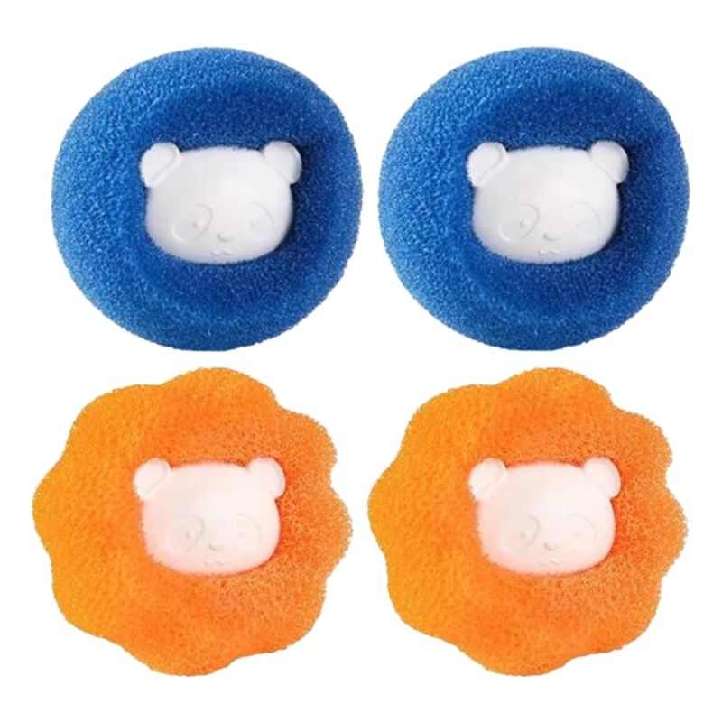 four Pet Hair Remover for Washing Machine two blue on the top and two orange in the bottom